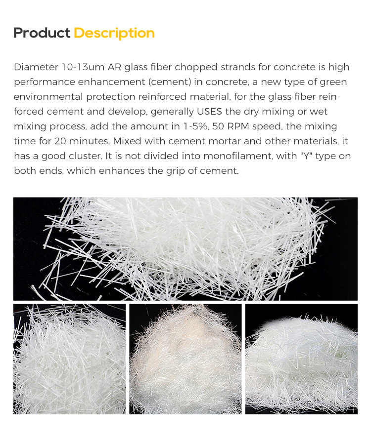 AR glass fiber chopped strands 10mm/12mm/18mm for concrete/plaster/cement Hot sales 